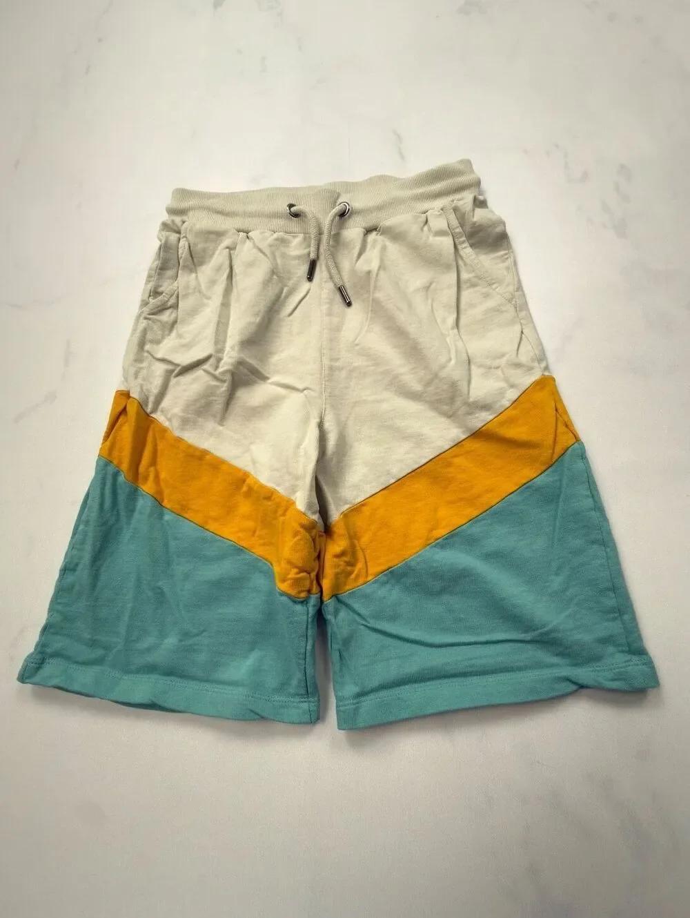 Kipik Colorblock Shorts Cream Mustard Light Blue Athletic Sweat - Boys XL
